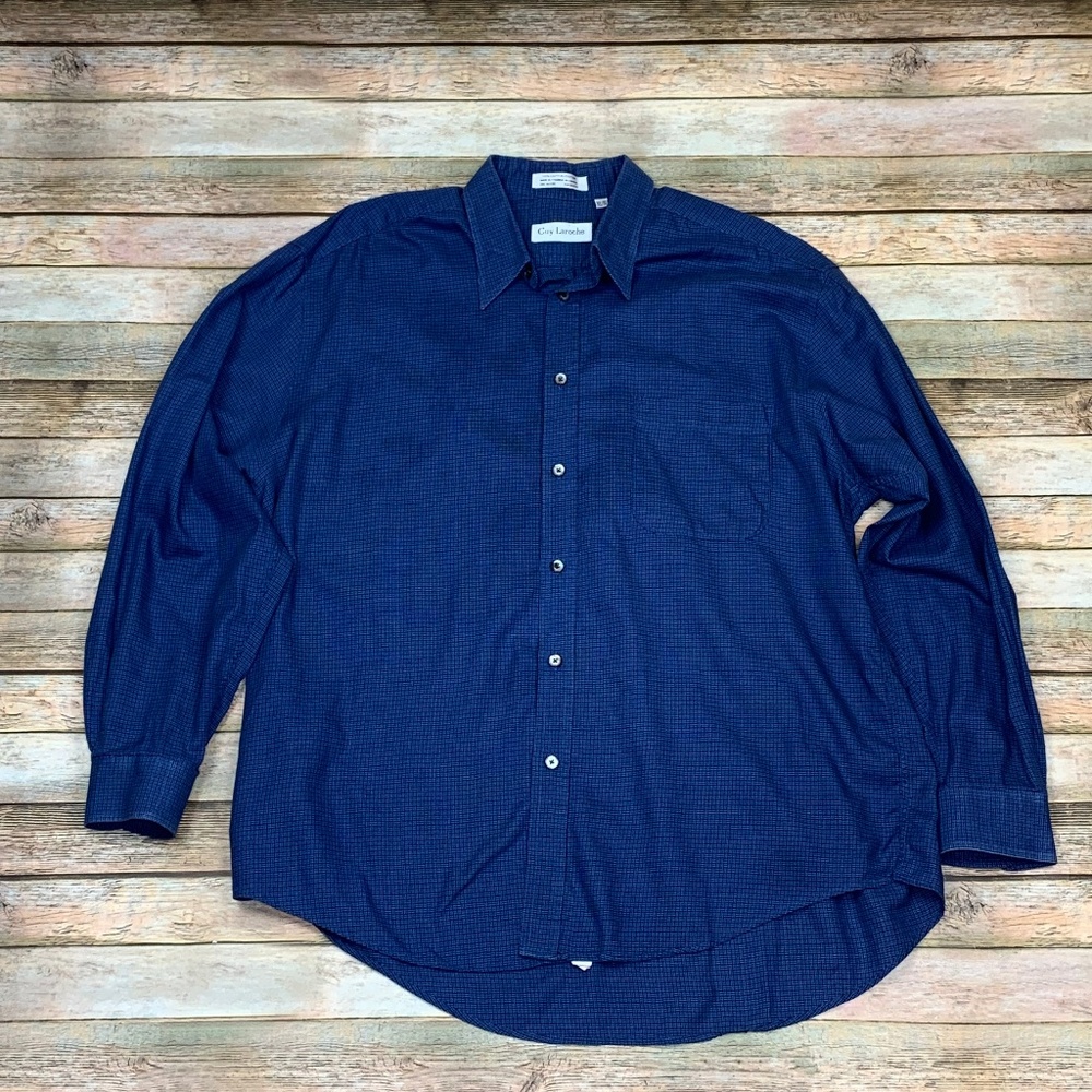 Guy Laroche Button Down Blue Black Shirt Canada XL